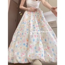 彩色花苞裙女夏2025新款显瘦法式蓬蓬裙小个子a字长款碎花半身裙