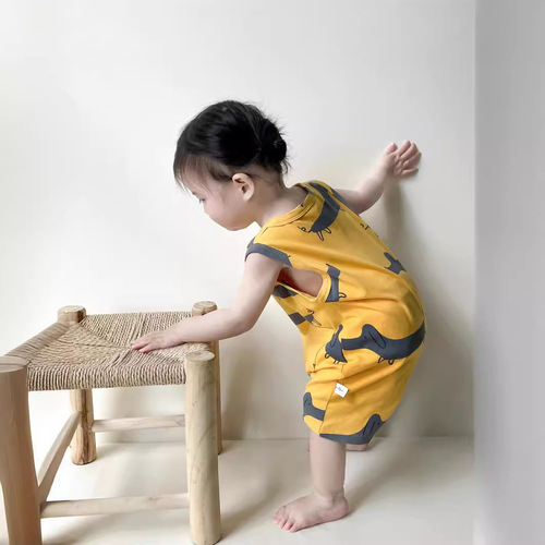 Chic Baby Outfit Summer Dress for Girls Thin Clothing, Cute Crawling Suit for Baby Boys Pure Cotton Sleeveless Onesie