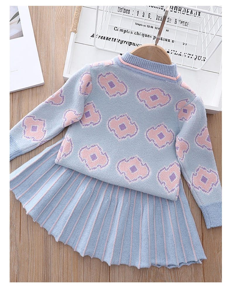Mädchen-Herbst-Winter-Kleid, Internet-berühmter Rundhals-Pullover für kleine und mittelgroße Mädchen, Faltenrock, zweiteilig_voghion.com