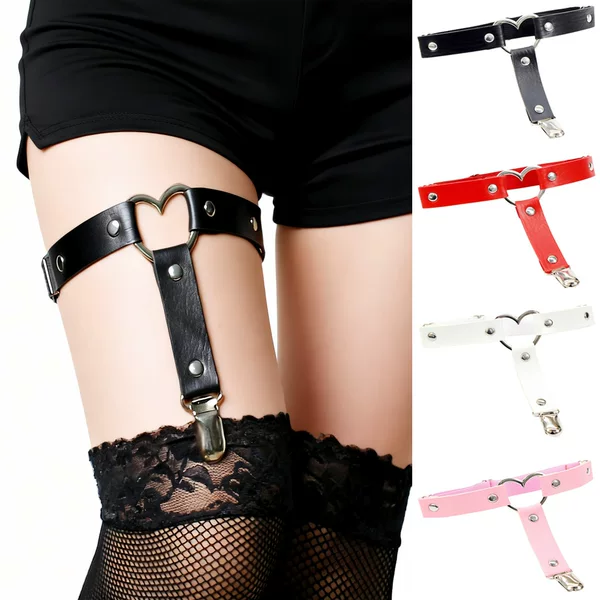 Eco-Friendly Pu Leather Cross-Border Accessories European and American Harajuku Punk Heart-Shaped Leg Rings Punk Street Dance Leg Rings Ankle Rings Garter Belts