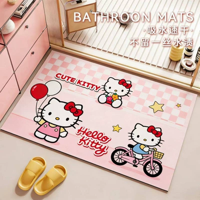 Cartoon Anime Diatomaceous Earth Floor | Avtomobil döşəmə paspasları - night-plaid-kitty-rides-a-bicycle-with-a-balloon-4060cm-water-absorbent-diatom-mud