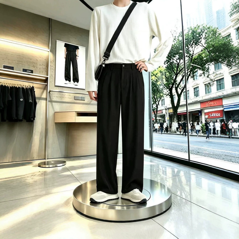Vibe suit pants in old money style with a clean fit, men's straight-leg casual trousers, high-end feel, wrinkle-resistant, and height-enhancing