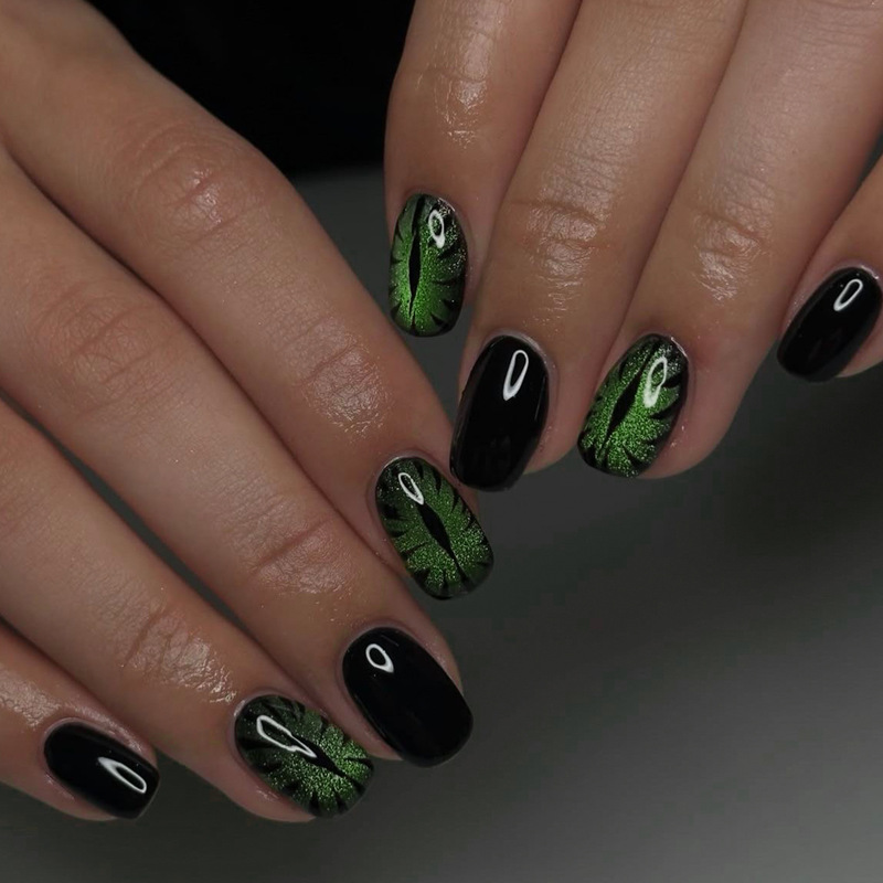 Lefan Nail Art Halloween Press-On Nails Cat Eye Dark Style Short Square Round False Nails Wholesale for Foreign Trade Lefan Nail Art Halloween Press-On Nails Cat Eye Dark Style Short Square Round False Nails Wholesale for Foreign Trade