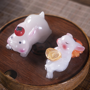 Color-Changing Jade Rabbit Tea Pet, Good Luck Charm, Gift Accessory, Daily Tea Set, Tea Toy, Can Be Raised as an Ornament, Attracts Wealth, Color-Changing Rabbit