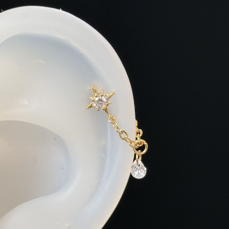 Niche Design Star-Shaped Water Drop Zircon Pendant Tassel Ear Chain with Multiple Wearing Styles, Ear Cartilage Stud, Titanium Steel Needle Niche Design Star-Shaped Water Drop Zircon Pendant Tassel Ear Chain with Multiple Wearing Styles, Ear Cartilage Stud, Titanium Steel Needle