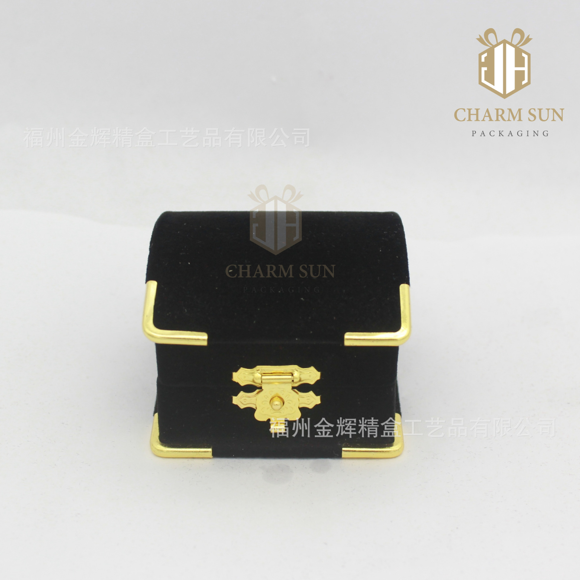 外贸传统国风金角花扣植绒戒指盒耳钉首饰盒