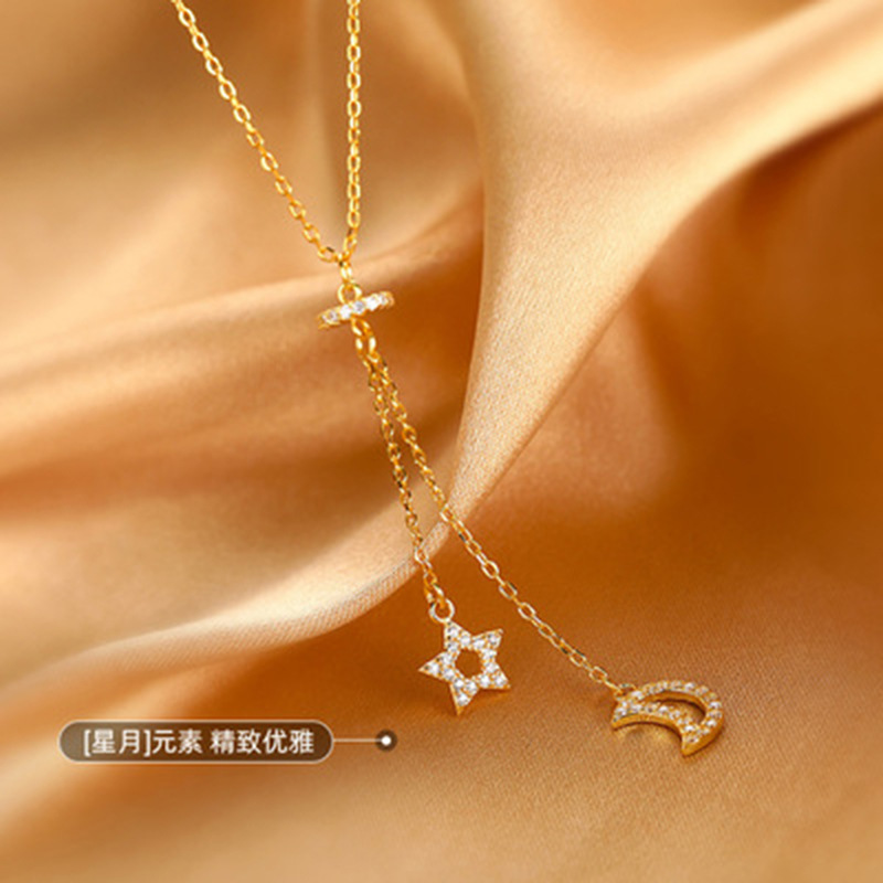 Simple star and moon tassel necklace niche design sense clavicle chain