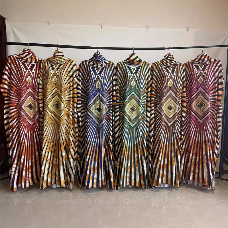 Ah8804 #   New Large Size Long Dress with Off-The-Shoulder Neckline, Rhinestones, Tassels, Headscarf, Rayon Print, Colorful Robe Wholesale.