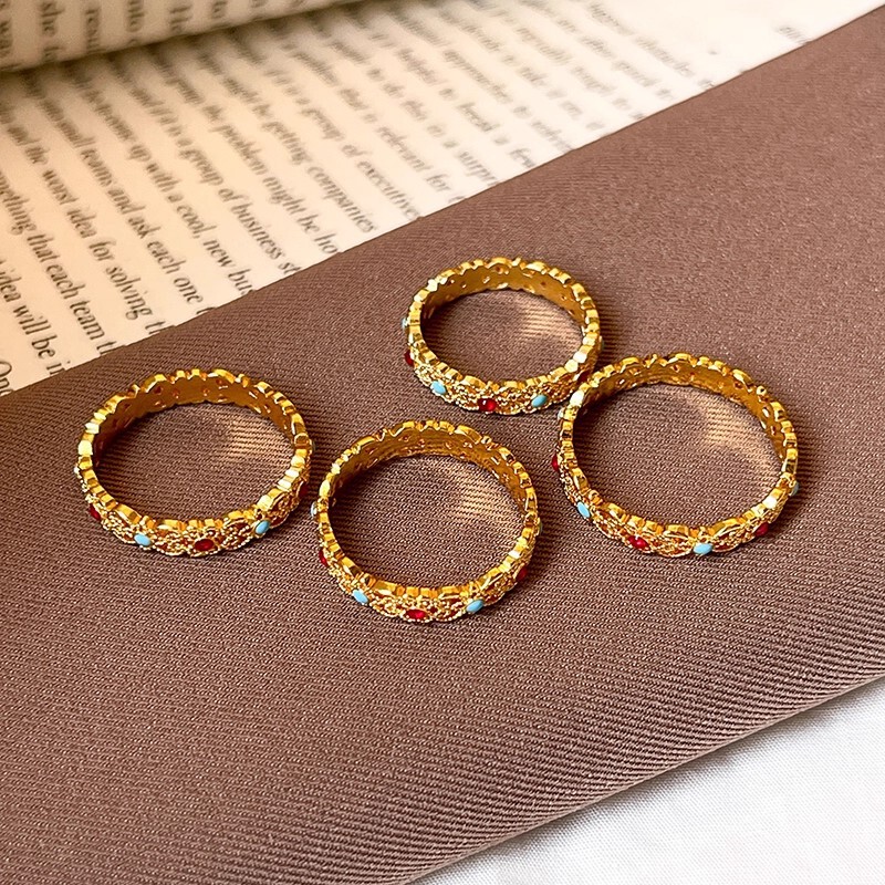 Gold Enamel Hollow Open Ring for Women, Light Luxury High-End Style, Index Finger Ring, 2025 New Popular Design, Niche