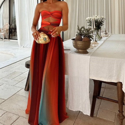 2025 New Amazon Women's Sexy Temperament Vacation Travel Fashion Sexy Gradient Color Casual Dress