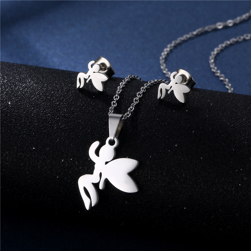 Angel Necklace Fairy Angel Pendant Fashion Stainless Steel Necklace Earring Set display picture 2