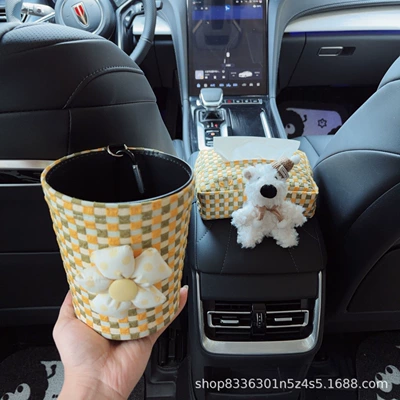 Car tissue box/set: girls, car-mounted tissue dispenser, car - yellow-scarf-hat-west-highland-yellow-green-bubble-grid-tissue-box-armrest-box-yellow-floral-bubble-grid-trash-can-clip-on-style