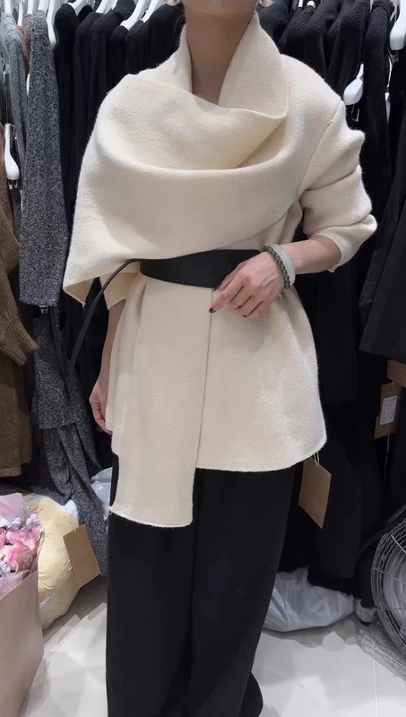 韩系氛围感围巾领针织开衫外套女秋冬新款慵懒风时尚收腰显瘦毛衣|undefined