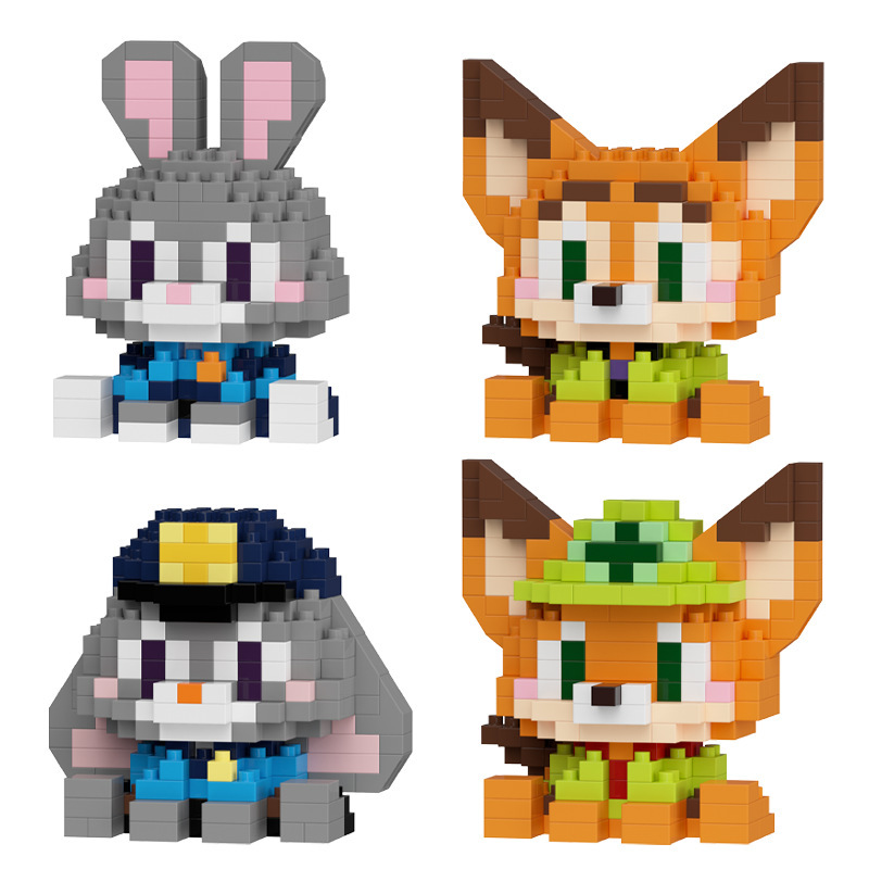 Chao Lechuang Animal City muñecas de dibujos animados, zorro rojo, jugo, juguetes infantiles compatibles, bloques altos hechos a mano, caja ciega