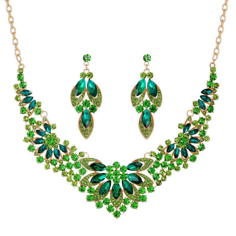 跨境欧美礼服饰品首饰套装 项链耳环两件套 彩色花朵新娘服装配饰