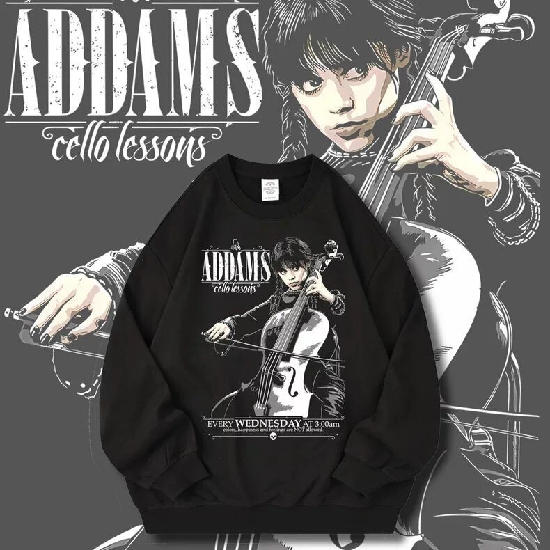 American TV show Wednesday sweatshirt, long-sleeved, loose fit, unisex, featuring the character Wednesday Addams, thin outerwear for autumn and winter, round neck