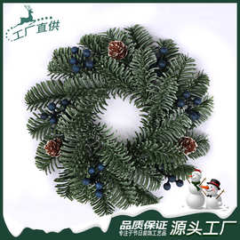 新品圣诞烛台25cm欧洲圣诞节商场餐厅装饰门挂仿真混合蓝果松果圈