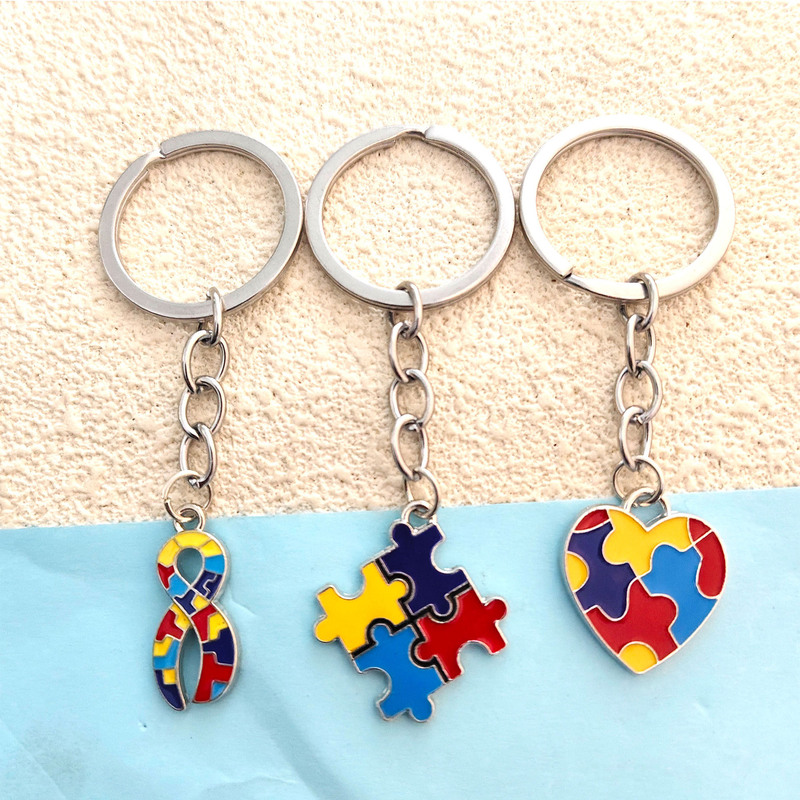 Amazon ETSY Creative Metal Autism Keychain DIY Cute Puzzle Car Keychain Pendant Jewelry