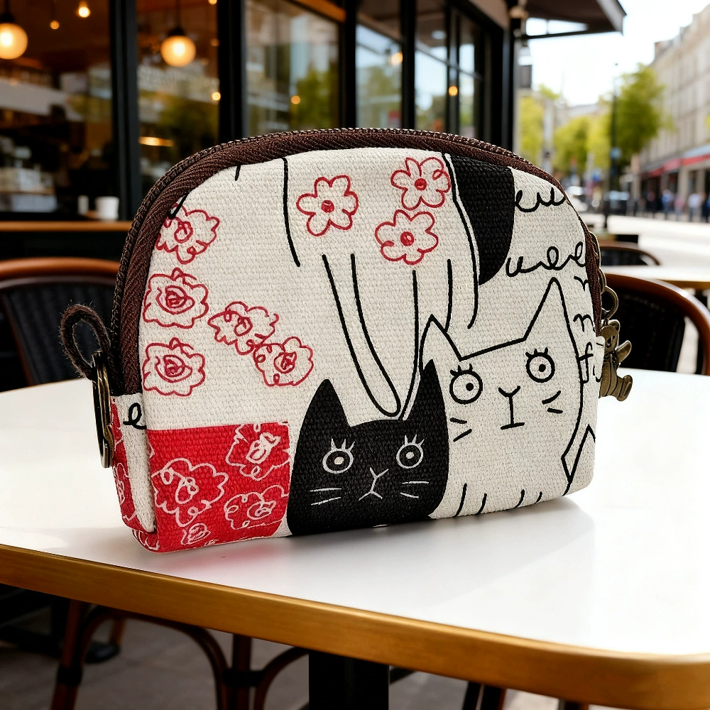 Cartoon Key Wallet Zipper Coin Pouch, Organizer Bag, Cotton Option, 11×2×9 cm