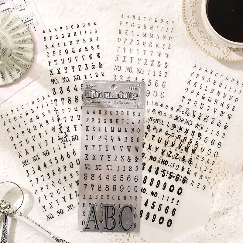 Alfabeto clásico transparente impermeable pegatinas de pet diy pegatinas de diario de cuentas de mano pegatinas alfanuméricas retro transfronterizas