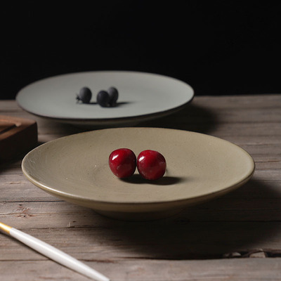 Japanese ceramics tableware originality Your pupil Platter Large Simplicity Western steak Spaghetti Flat plate Retro Coarse pottery tableware