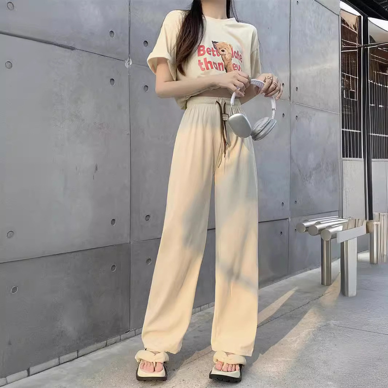 Smiley Face Double Drawstring Wide-Leg Pants Autumn and Winter High-Waisted Drape Corduroy Casual Pants Women Versatile Slimming Loose Straight Pants