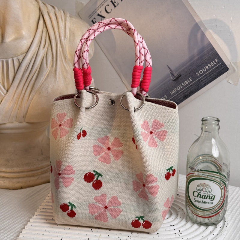 Bolsa de punto bolsas de dibujos animados para mujeres lindas bolsas de regalo de mano bolsas de bocadillos prácticas versátiles bolsas de cubo baratas gran capacidad