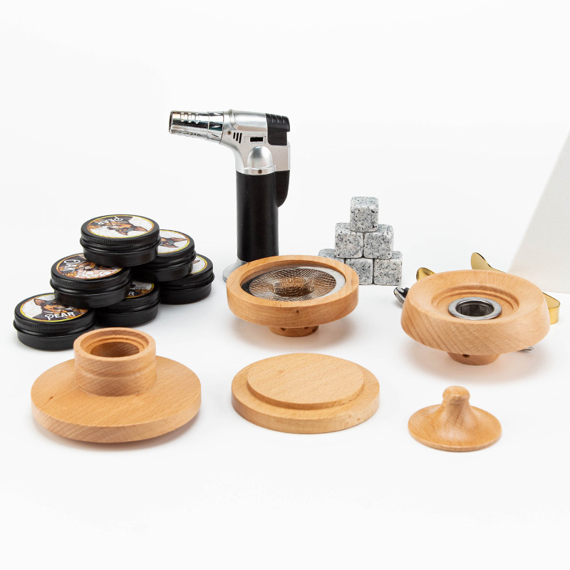 Cóctel de madera maciza caliente de Amazon transfronterizo, ahumador de whisky, juego de regalo de cubierta de madera ahumada de madera