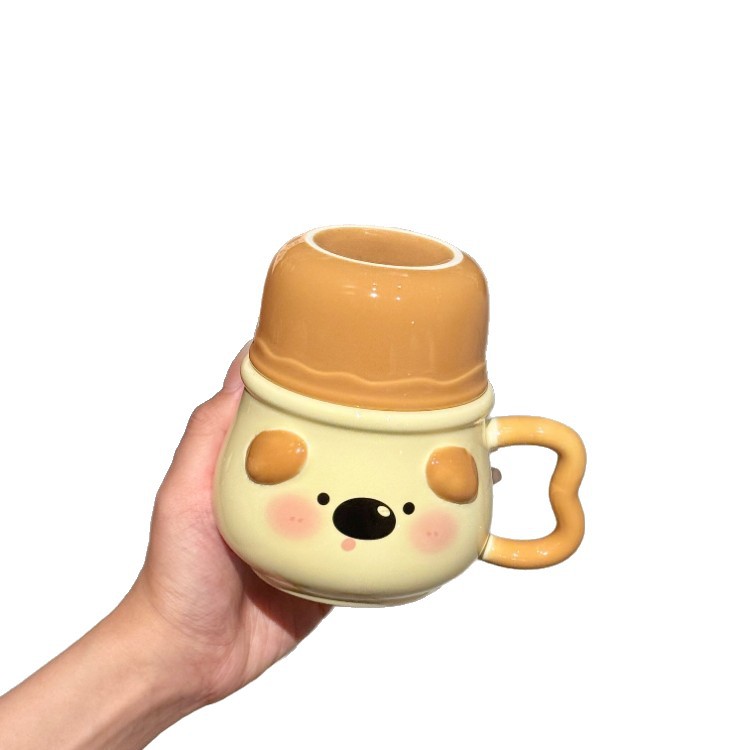 Cute cerdo taza de cerámica taza de cerámica con cubierta para niñas taza de desayuno infantil de oficina taza de café leche