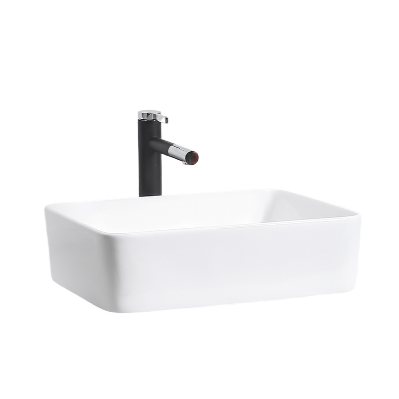 Lavabo de cerámica para encimera, lavabo individual, adecuado para un estilo minimalista moderno, lavabo de cerámica integrado.
