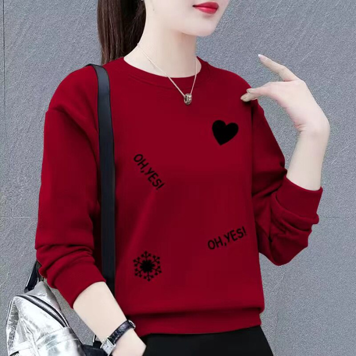 Estilo coreano suéter de las mujeres ropa de mujer 2023 nueva suelta impresa mamá desgaste adelgazamiento cuello redondo manga larga superior para las mujeres image 13