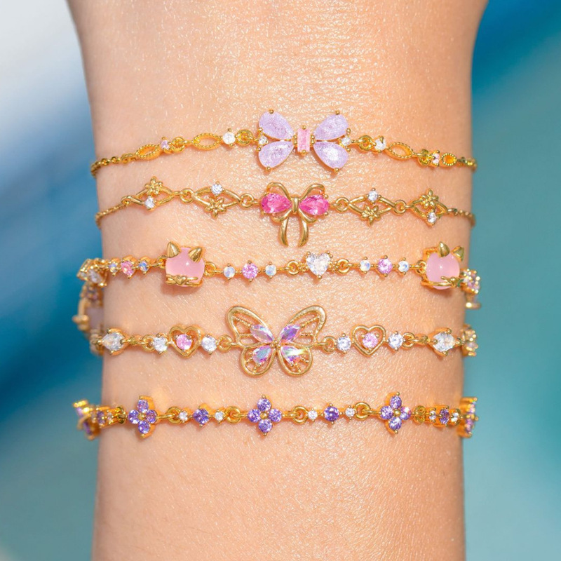 Cross-border New Ins Style Cute Sweet Bracelet Love Zircon Butterfly Festival Bracelet Women's Valentine's Day Gift Jewelry