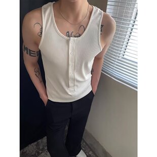 2024 Spring and Summer New Inner Base Vest Men's Gentleman American Style Retro Sports Fitness Knitted Tight Clothes Trendy