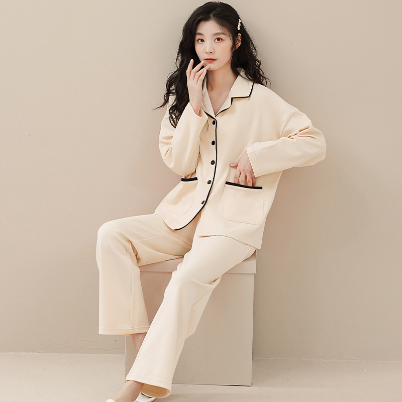 Pijamas de algodón para mujer Otoño Nueva solapa de manga larga ropa para el hogar cómodo más tamaño ropa para el hogar traje ropa exterior pijamas de algodón