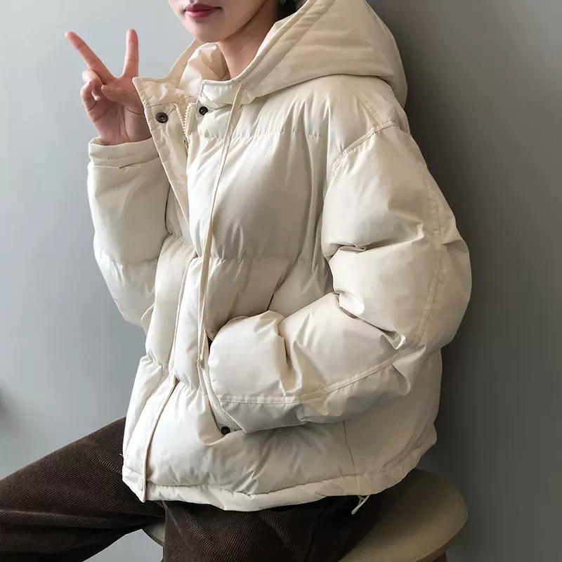 言双连帽棉服女2024冬季新款韩版小个子学生加厚保暖面包服9051