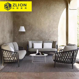 Outdoor Villa Courtyard Sofa Garden Rope Balcony Rattan Chair Sofa Open-Air Outdoor Terrace Leisure Sofa Set