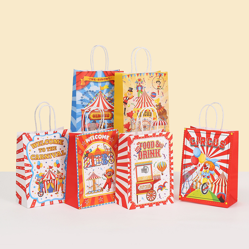 卡通马戏团主题手提袋生日派对牛皮纸礼品袋购物外卖打包袋批发