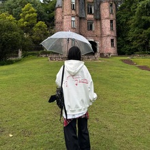 文艺复古小个子日韩连帽卫衣女装印花带帽上衣服帽衫个性街头学院