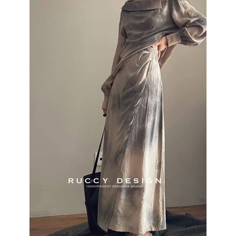 【RUCCY】2025初秋新作プリント染め横襟ワンショルダーボタンシャツとスカートスーツ女性用|undefined