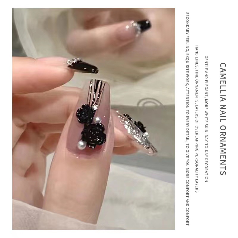 Nueva celebridad en línea suministros de uñas 3D multicolor de alto grado Camelia mariposa cinco pétalos flor bola de acero joyería de uñas diamante