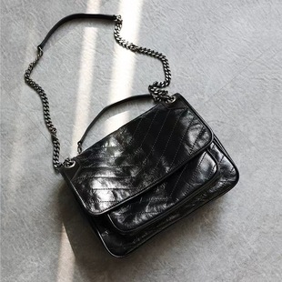 Universal retro shoulder bag on chain, genuine leather, chain bag