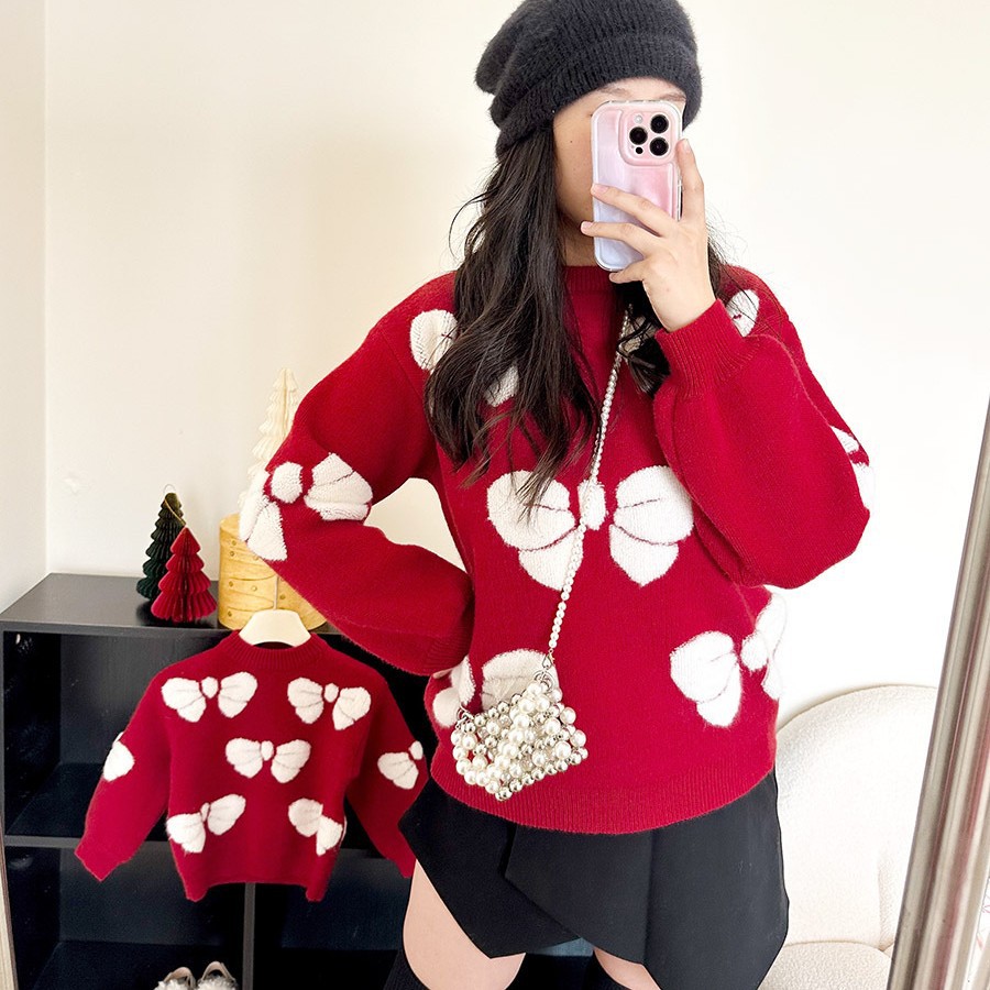 En stock [Foto real] ropa de mujer 2024 ropa de padre-hijo dulce Real shot suave glutinoso suéter Otoño e Invierno suéter Suelto