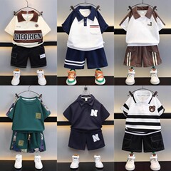 男児夏服2025新作洋気宝宝網紅酷帥運動服子供かっこいいカジュアル半袖スーツ