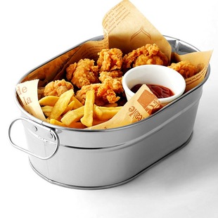 Factory wholesale creative stainless steel American fries bucket restaurant wine snack milk tea shop fried chicken plate bread basket