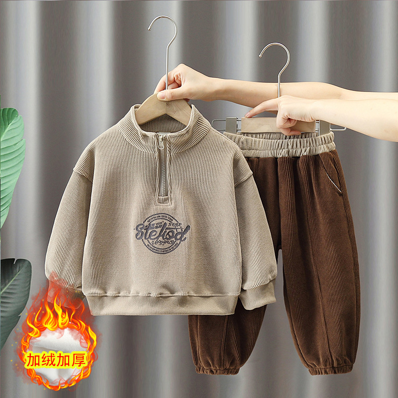 6372 Traje de primavera y otoño para niños 2025 más terciopelo estilo occidental suéter grueso para niños otoño e invierno traje de dos piezas de pana