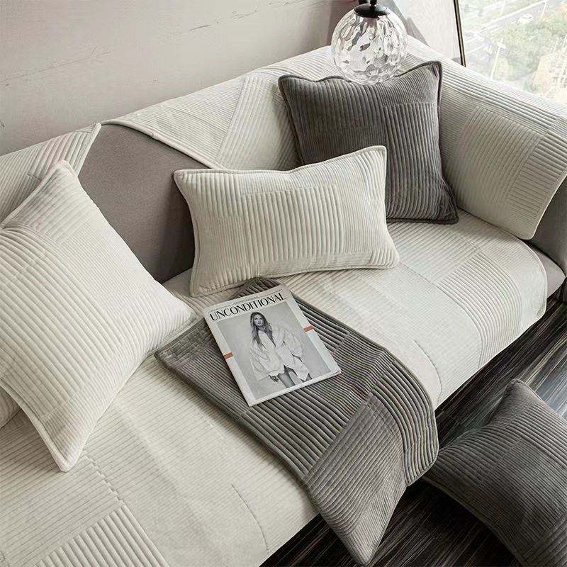 Modern simple milk white fashionable sofa cushion thickened anti-slip sofa cover autumn and winter four-season three-person sofa cushion