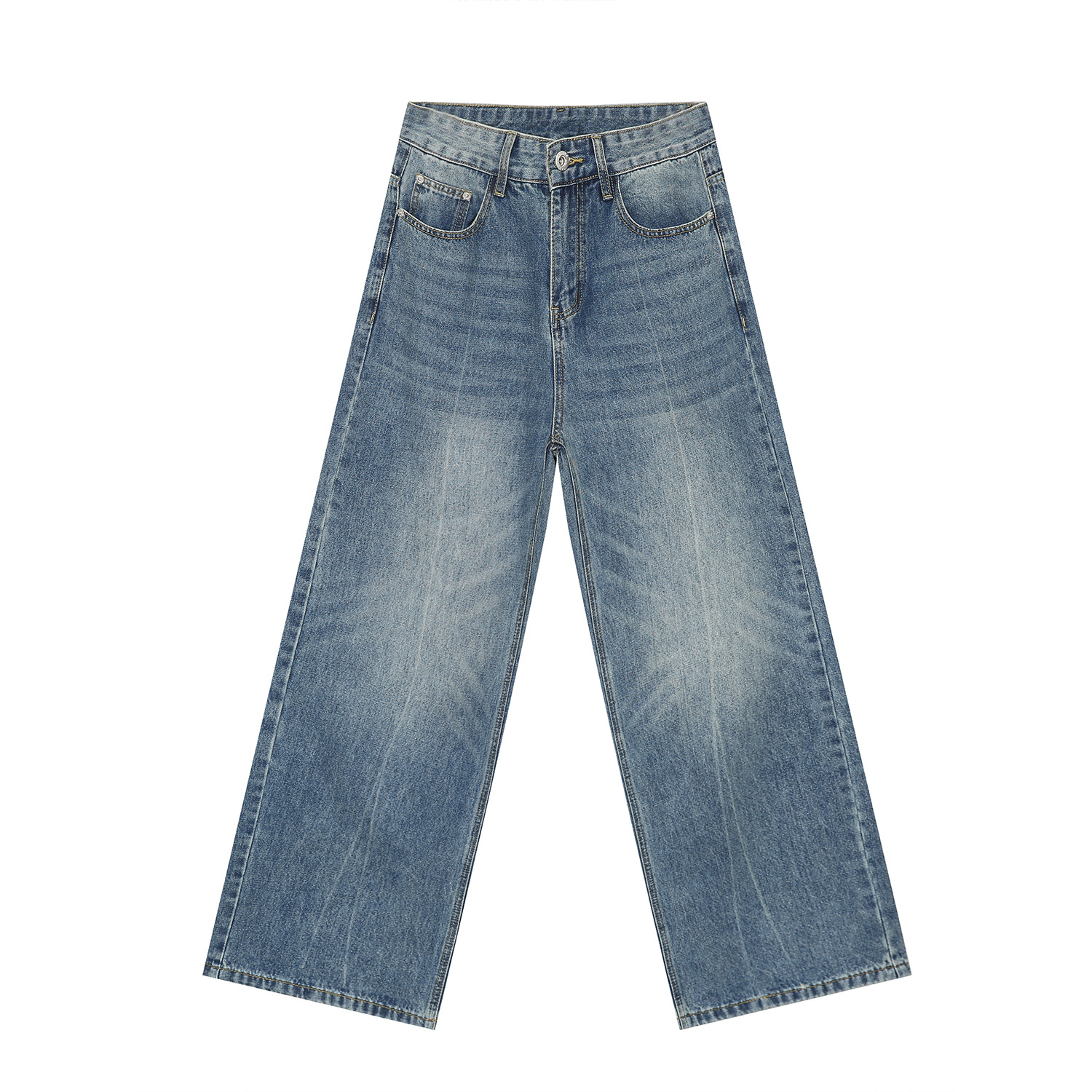 Ropa para hombre MTLCLOTHES | Vaqueros de pierna recta holgados, estilo coreano, desgastados, con efecto descolorido, para ir al trabajo y uso diario.