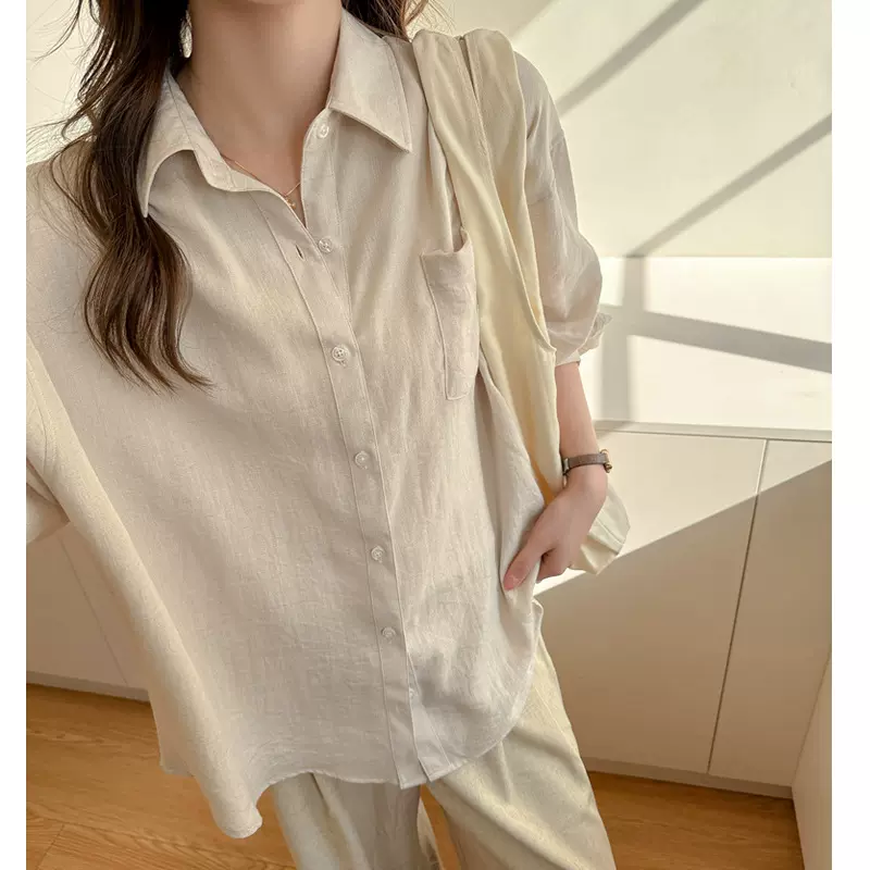亚麻慵懒宽松大版型女式衬衫夏季防紫外线防晒服空调衫遮肉上衣