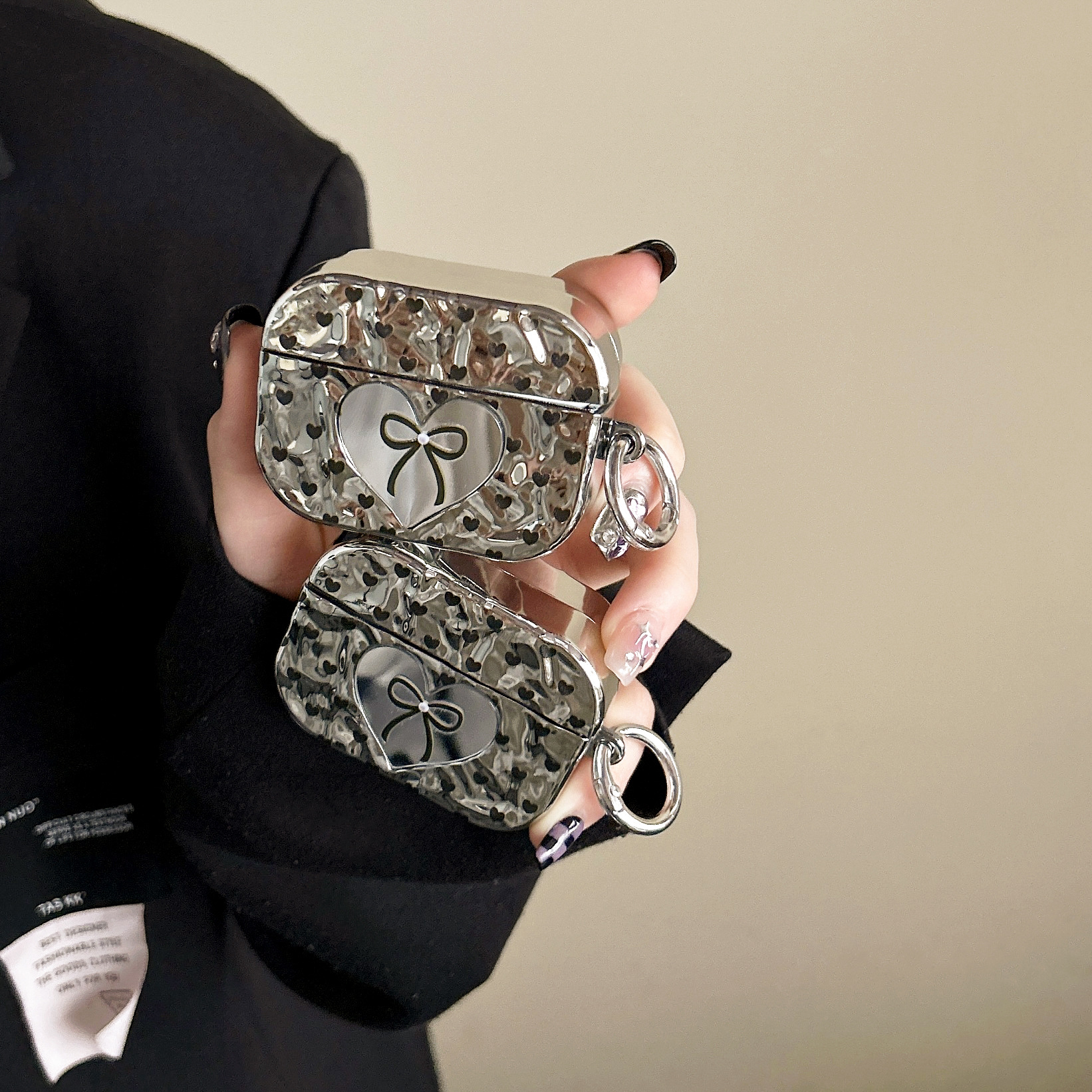 Small black bow AirPods Pro case, new generation AirPods protective shell, electroplated AirPods case