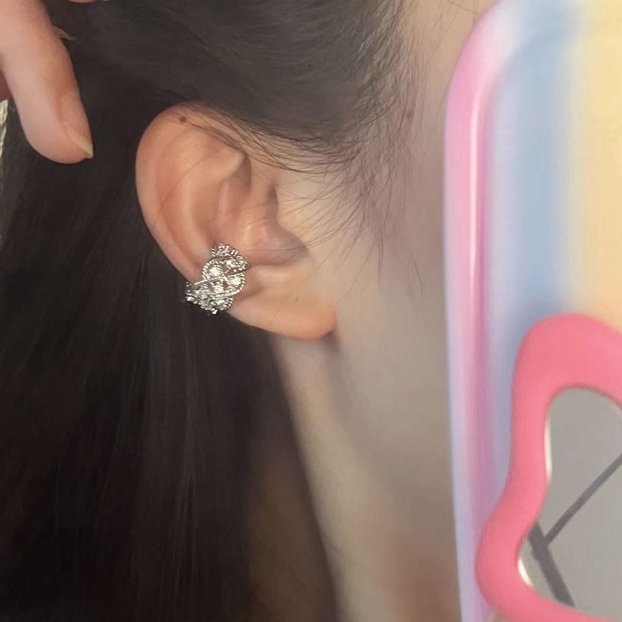 Clip de hueso de oreja temperamento agujero de oreja nueva corte francesa chica chica aire frío temperamento de oreja sin hueco delicado